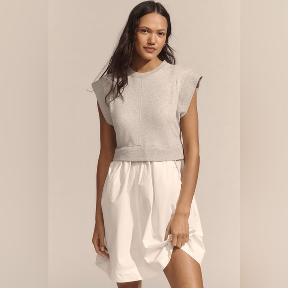 Anthropologie Dresses & Skirts - Women’s Cream and Light Gray Sleeveless Sweatshirt Dress